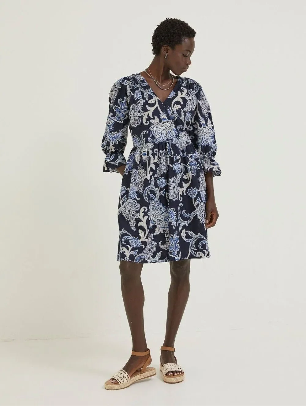 Fat Face Blue Maddox Palace Floral Dress Size 8 Cotton Comfy Easygoing